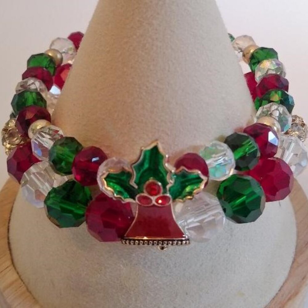 Vintage Avon Christmas Multi Color Bead & Rhinestone Stretch Bracelet